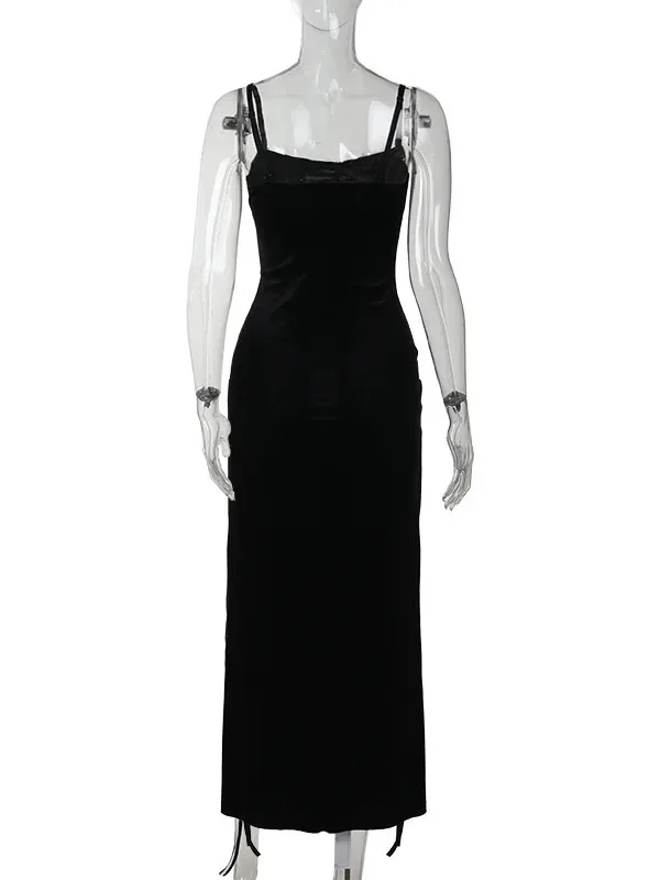 Goth Dark Punk Hoge Split Zoom Bandjes Jurk Streetwear Jurk Vrouwen Sexy Maïs Bandage Fluwelen Jurken Mall Gothic Kleding PF5K