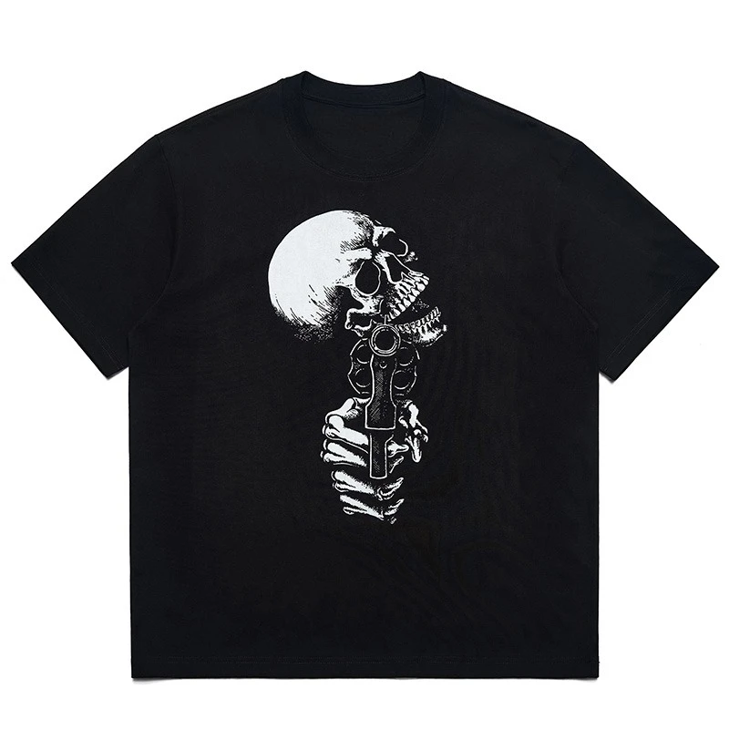 

Summer 2025 Fashion short-sleeved T-shirt for men with skull print personalized loose half-sleeved for young students simple Tee