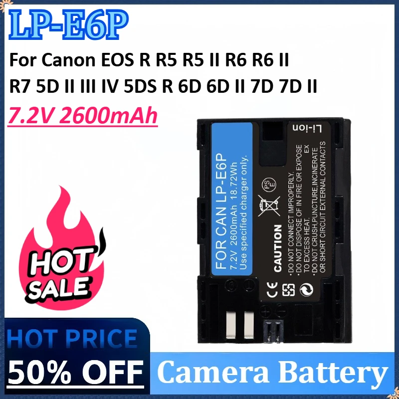 

New 7.2V 2600mAh LP-E6P LP E6P Rechargeable Camera Battery for Canon EOS R R5 R5 II R6 R6 II R7 5D II III IV 5DS R 6D 7D 60D 70D