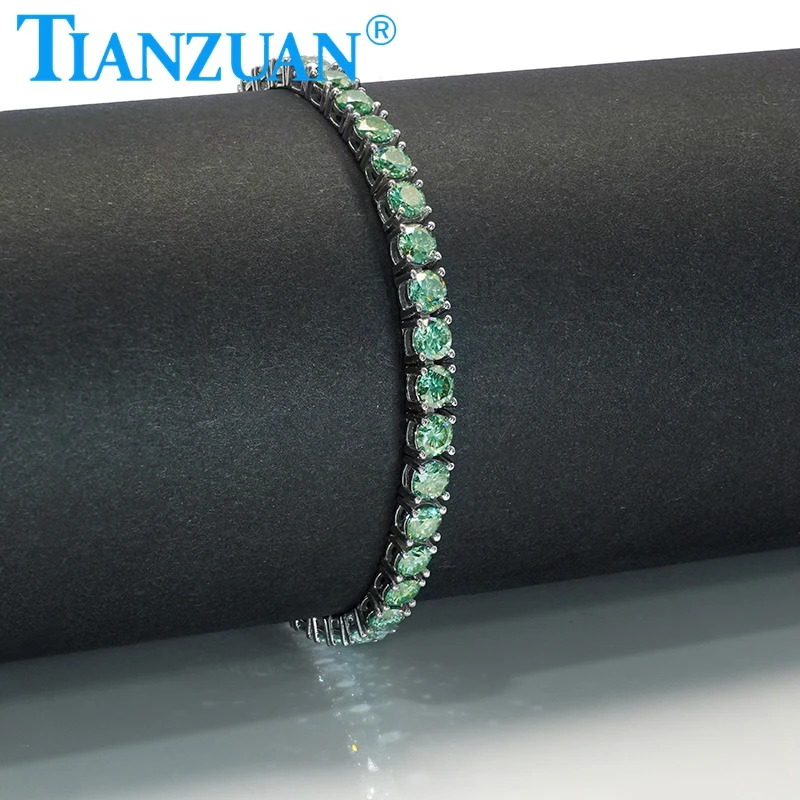 New Tennis Bracelet Round Moissanite Hip Hop Trendy Green 3-5mm Moissanite 925 silver Jewelry Wedding Bracelet For Women Men