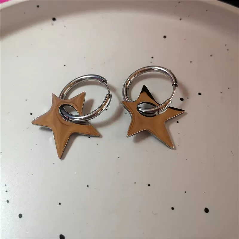Stainless Steel Spiral Vortex Star Hollow Thorns Love Heart Pendant Hoop Earrings For Women Men Fashion Cool Punk Rock Jewelry