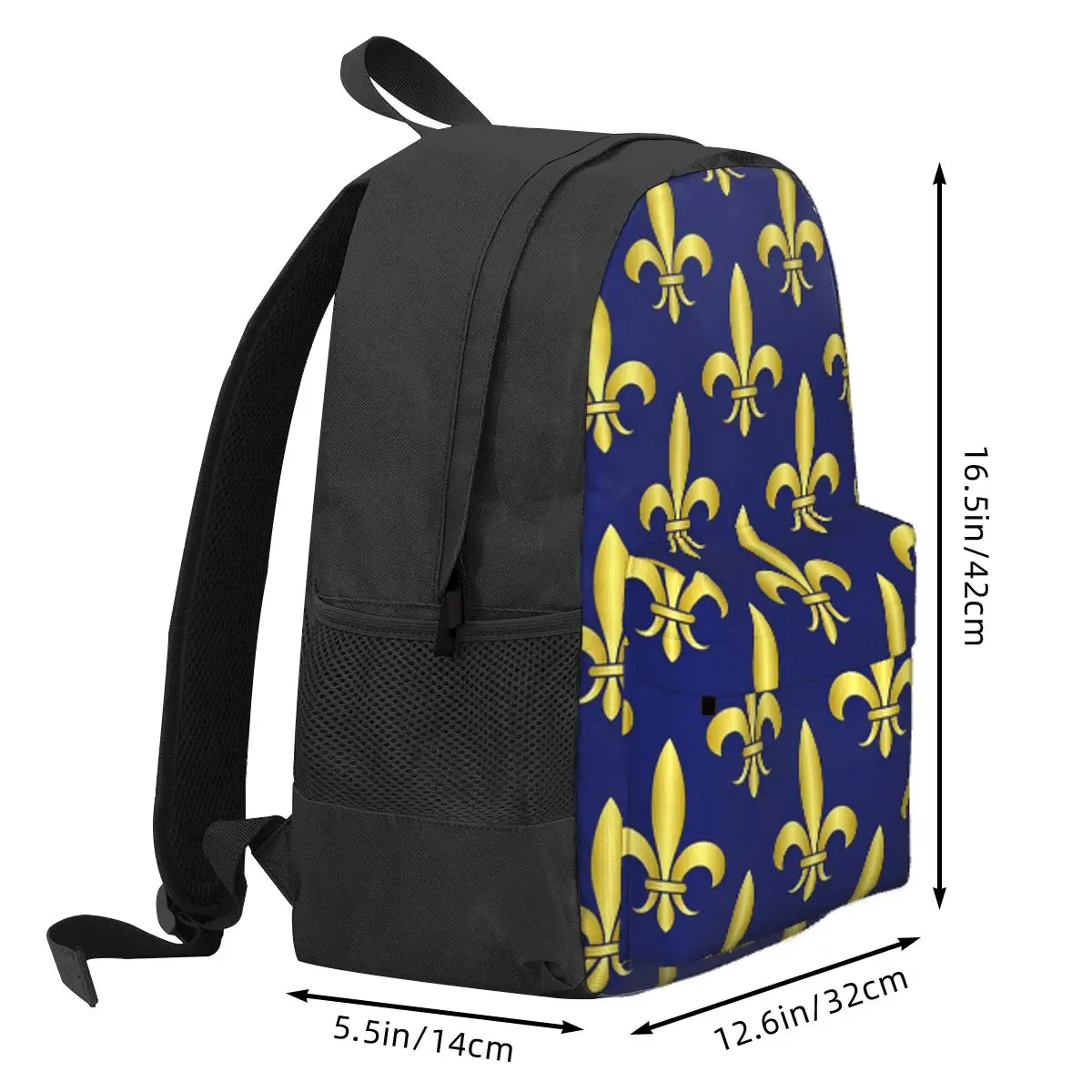 Gold Blue Fleur De Lis Royal Lily Student Backpack School Bag Hiking Travel Daypack for Boys Girls Bookbag Shoulder Bags