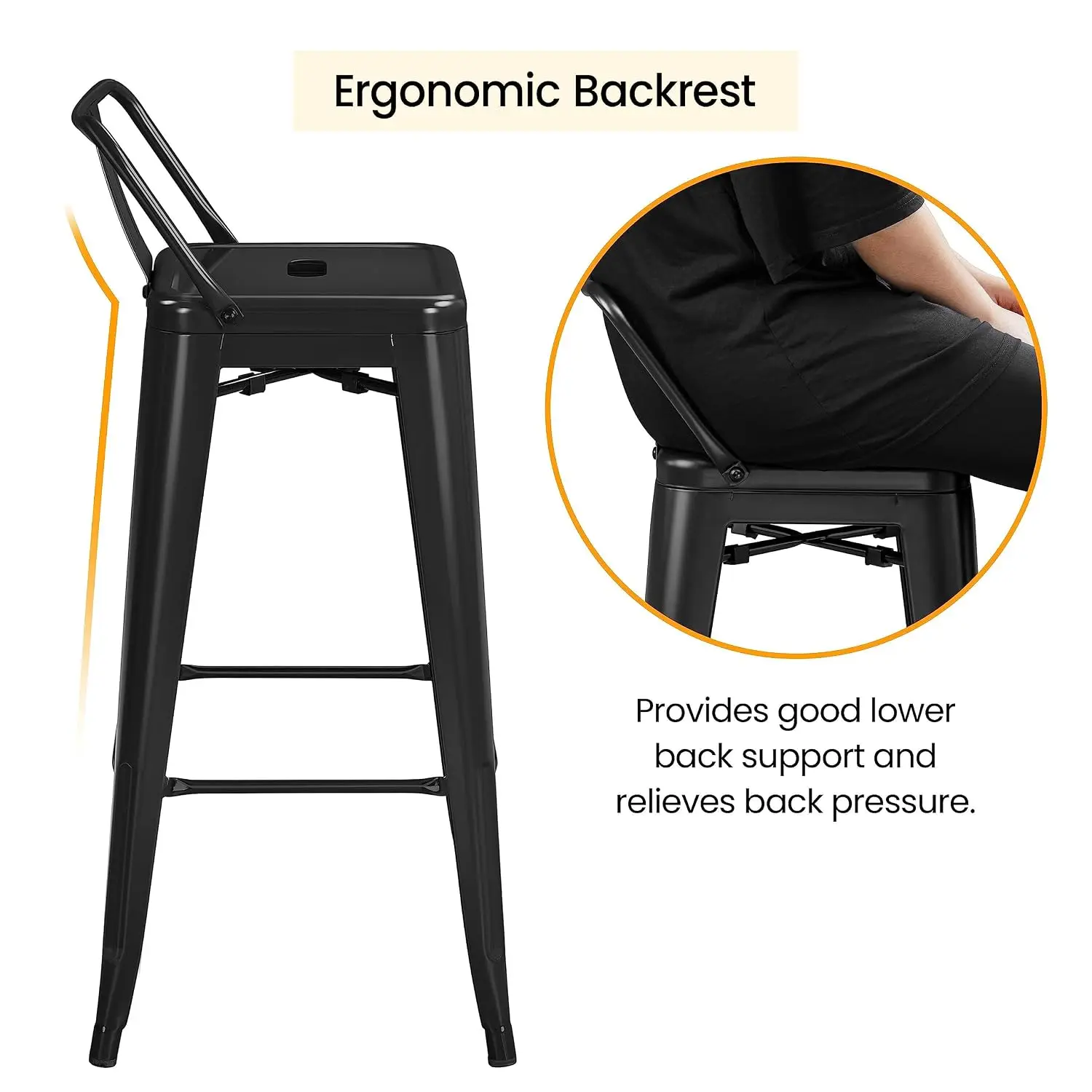 30 Inch Metal Bar Stools Set of 4 with Low Back, Black, Customized