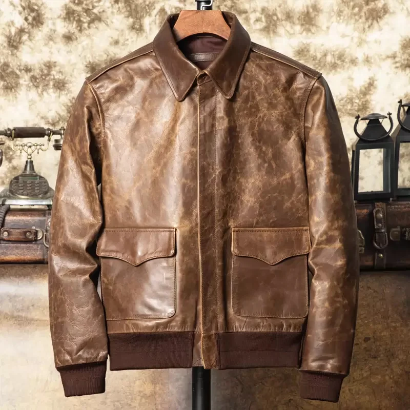 Chaqueta Cuero Vintage Militar Marrón Hombre - alternate angle