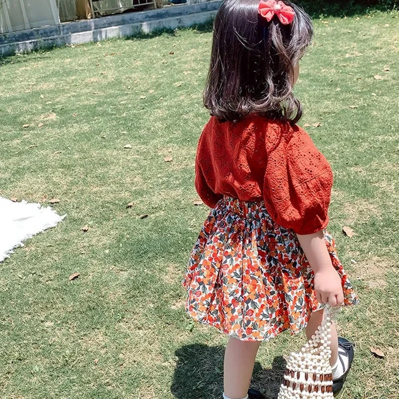 Toddler Baby Girl Summer Clothing Sets Infant Short Sleeve Tops and Floral Skirts Infant 2Pieces Outfits Clothing 1-9Years