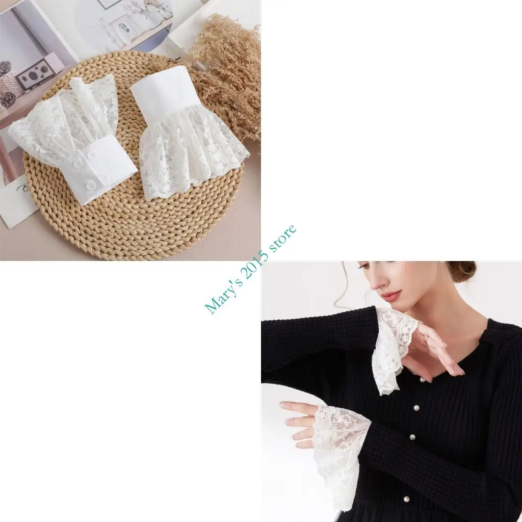 

E15F Легкий в уходе эластичный кружевной рукав с воланами Мягкий легкий для женщин и мужчин Белый