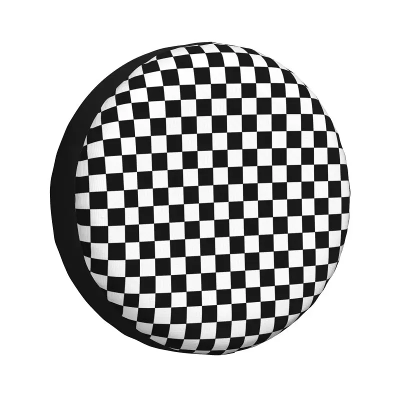 

Custom Black And White Checkered Spare Tire Cover for Jeep SUV Geometric Checkerboard Car Wheel Protector 14" 15" 16" 17" Inch