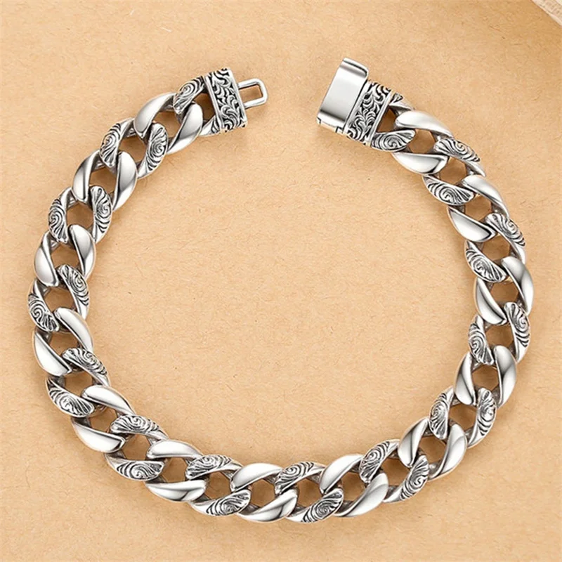 

Модный широкий браслет-цепочка, мужские аксессуары для рук, винтажные линии, цветочный браслет для мужчин, ювелирные изделия 18, 20, 22 см