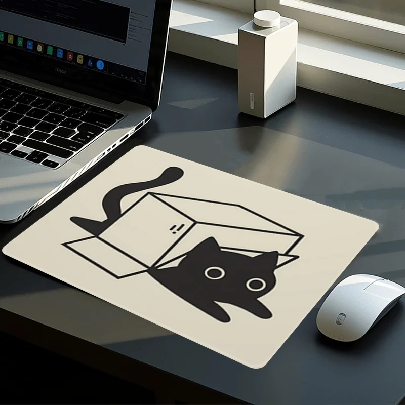 Cute Cat in Box Design small Mouse Pad Desk Mat Non-Slip Durable Stitched Edge desk accessories office mats mauspad mouse mat