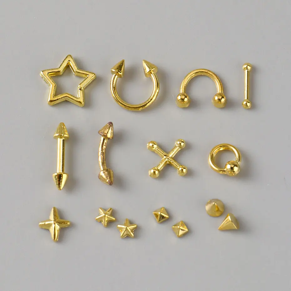 12 Grids Y2K Silvery Golden Punk Alloy Nail Charms Metal Rivets Punk Style Pierced Rivets Nail Decor Korean Manicure Accessories view 6