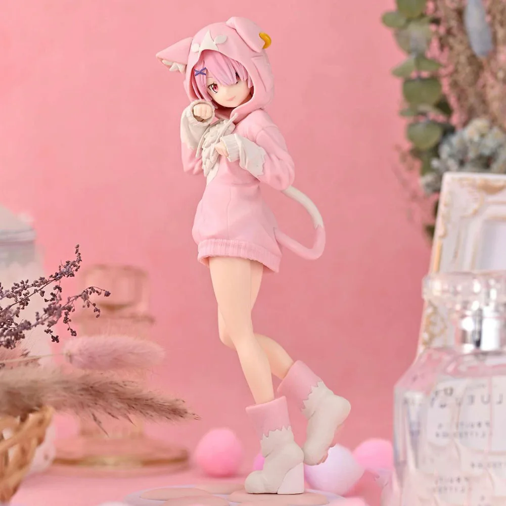 

Anime Rem Figure Standing Ram Action Figures Cute Cat Girl Ram PVC Model Ram Rem Figurine Desktop Ornaments Toy Gifts 21.5CM