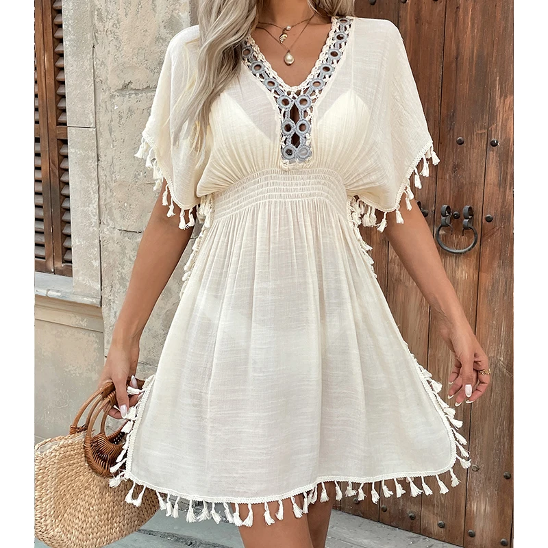 فستان نسائي كاجوال شفاف، ملابس شاطئ ذات طراز عادي، تصميم مريح وخفيف الوزن، مثالي للارتداء اليومي والسفر