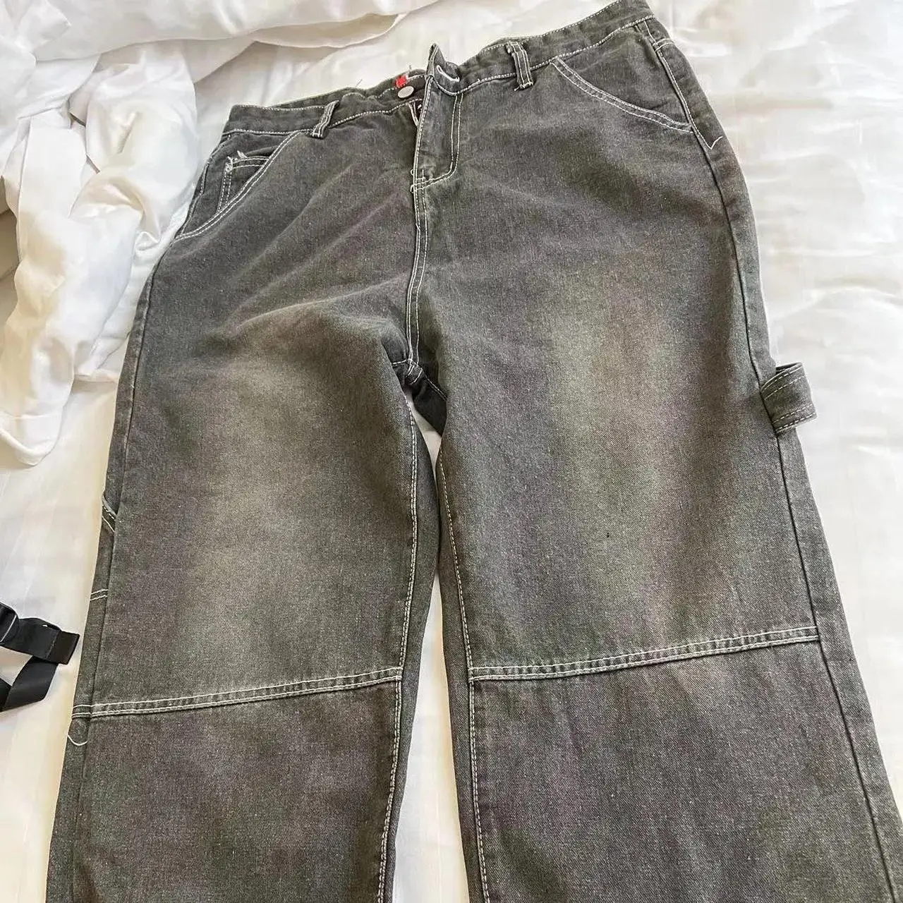 nuovi jeans larghi lavati streetwear retrò americani donna uomo jeans larghi ricamati con lettera hip-hop pantaloni a gamba larga a vita media