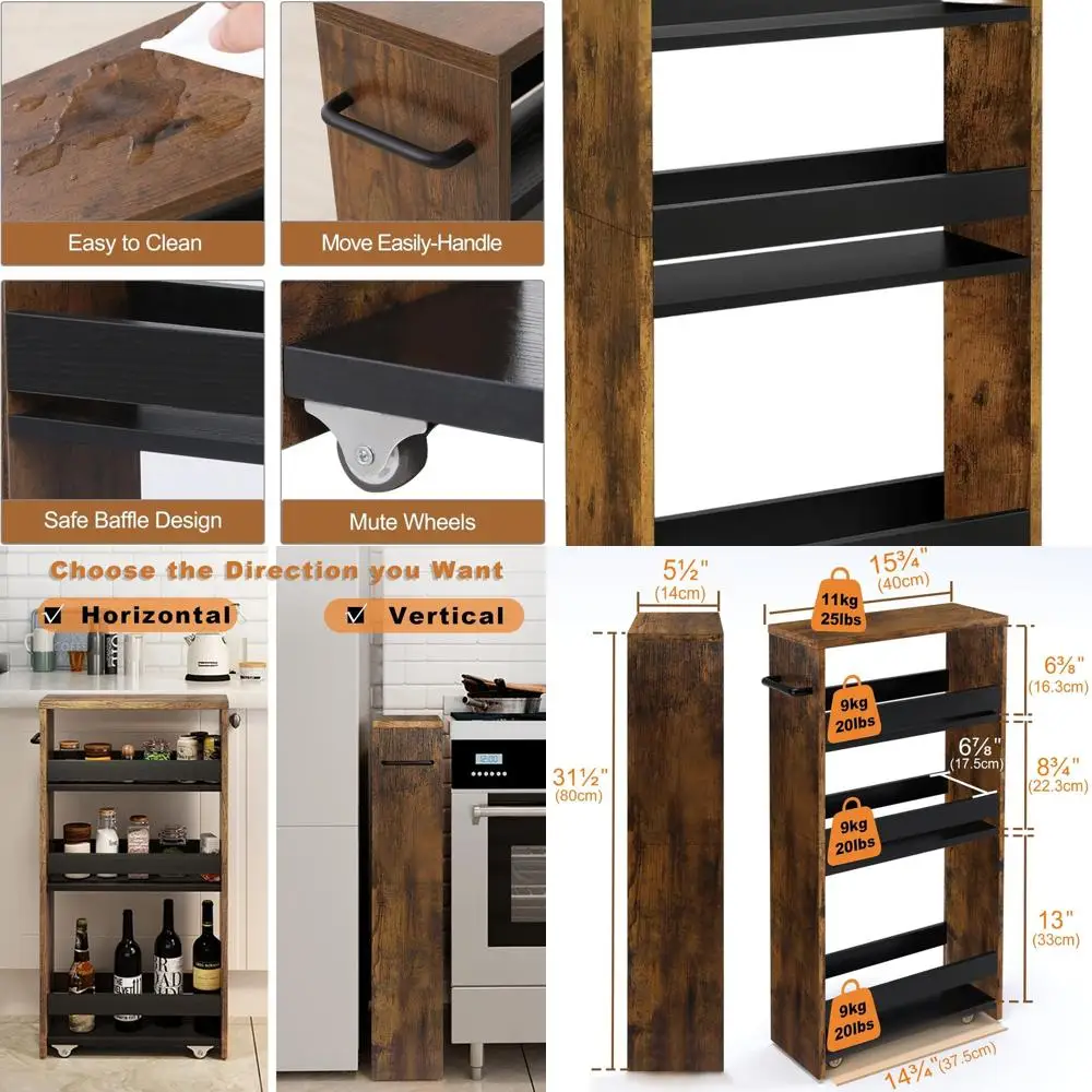 

4-Tier Compact Rolling Cart with Handle for Kitchen, Laundry, and Small Spaces Storage Solutions