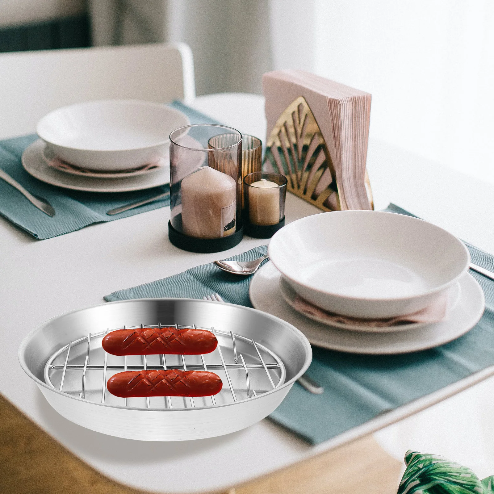 

1 Set Stainless Steel Baking Tray Wire Rack Food Display Oil Draining Grill Plate Oven Roasting Pan Small Snacks Cakes Pastries