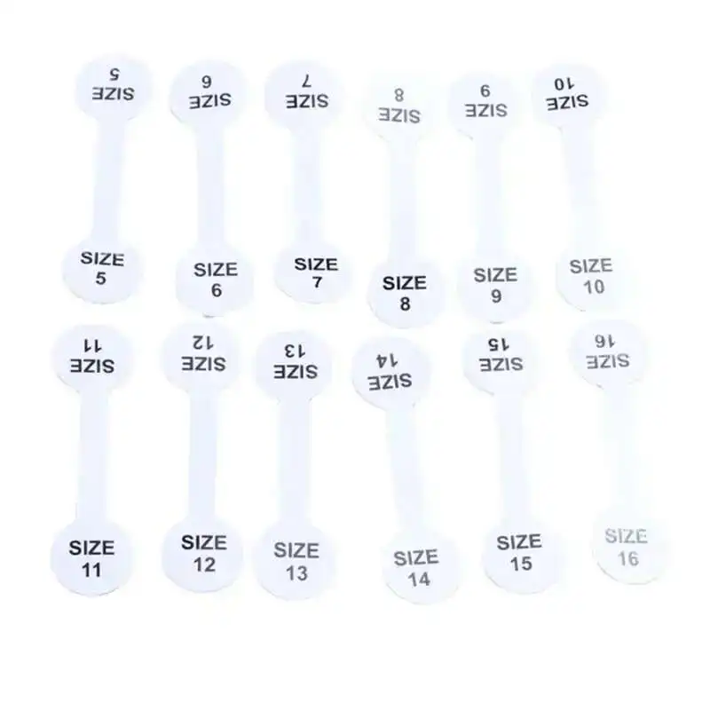 100pcs Ring Size Printed Tags Self-adhesive, glue ends adhesive free shank Jewellery necklace gummed tag rings label sticker