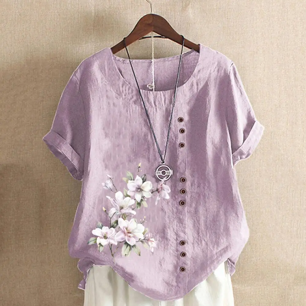 Women Blouse Quick Dry Women Shirt Skin-friendly Versatile  Fashion Flower Print Casual Blouse