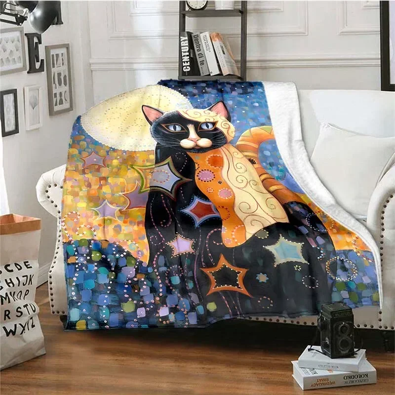 2026 3D Printed Animal Small Cat Cute Abstract Art Blanket Bedspread Flannel Blanket Soft Bedspread Beach Flannel Blanket Home D