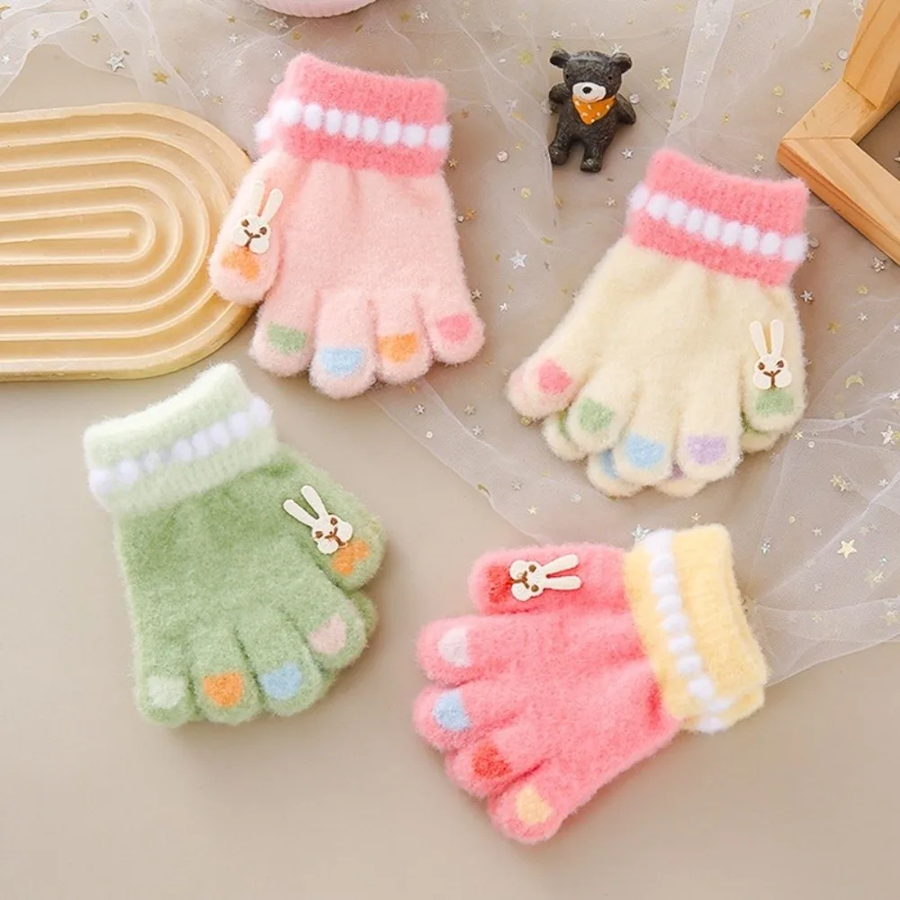 

New Coral Velvet Gloves Touch Screen Cute Rabbit Full Finger Gloves Windproof Coldproof Skiing Gloves Autumn and Winter