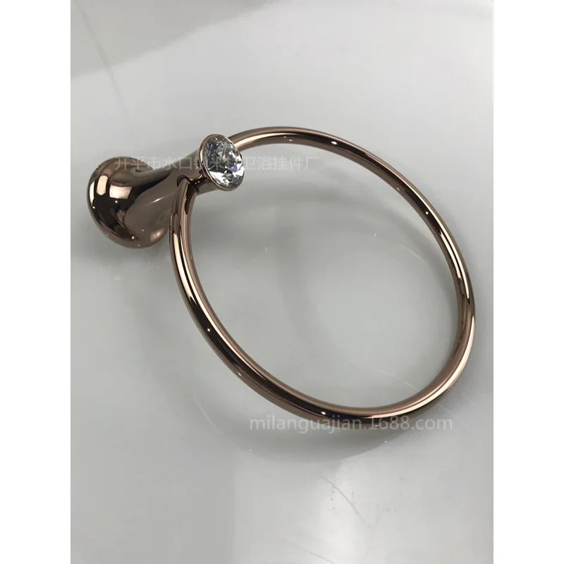 Wall Mounted Crystal Towel Ring Gold Towel Rack Single Hole Towel Bar Bathroom Hardware Accessories