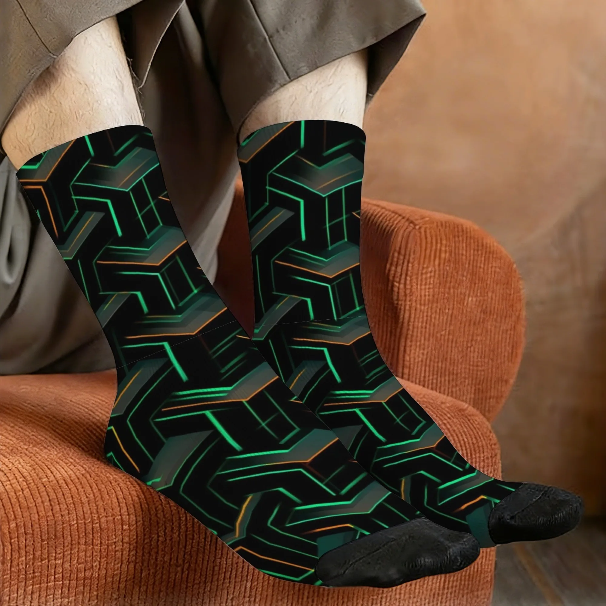 Geometric Zigzag Socks Soft Anti-rub Non-slip Elastic Men's Socks Travel Leisure Cycling Fun Party Trend Edgy Compression Socks