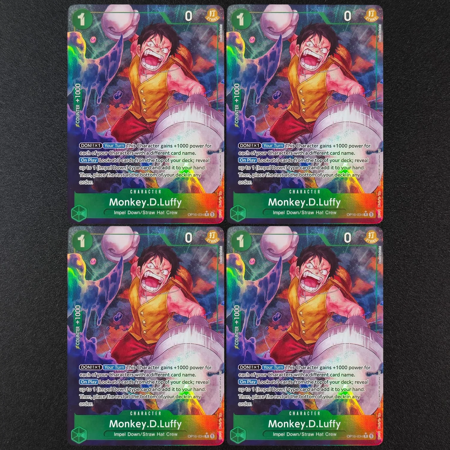 DIY Proxy One Piece TCG Englisch OP16-034 Luffy Alternative Art R Charakter Grün Die Zeit des Kampfes Anime-Sammelkartenspiel Spielzeug