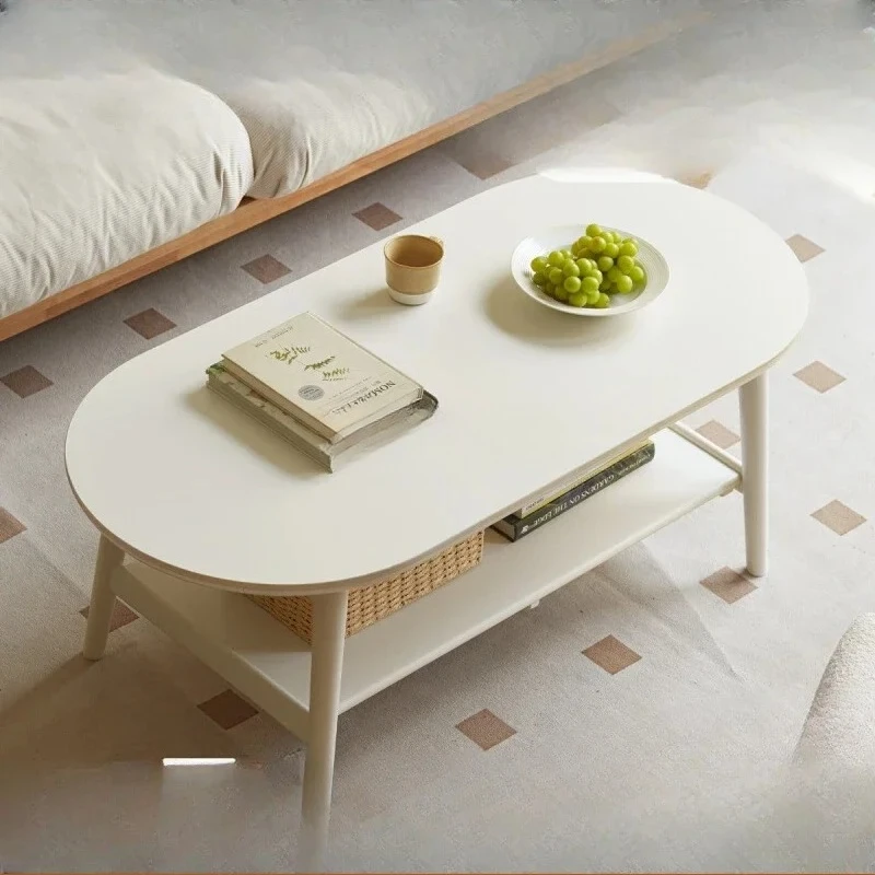 

Solid wood coffee table Modern living room Cream wind rock slab White oval tea table