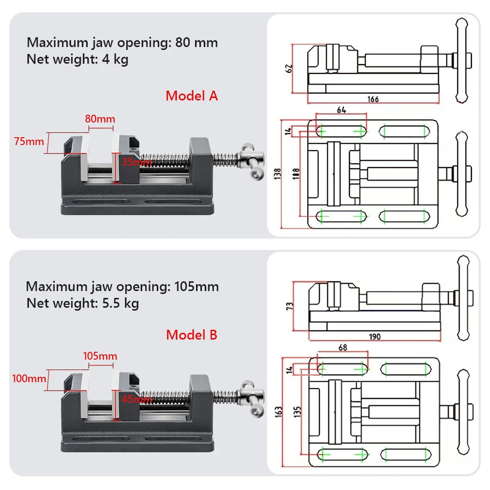 Bench Workholding Fixture Hand Operated Machine Vice Cast Iron Drill Press Vise Clamp for DIY Injection Molding Drilling and Pre
