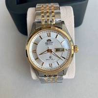 Orient Two-Tone Automatic Watch Multi-Color Dial Roman Numerals Day-Date Steel Band 50M Water Resistant Men's Classic Wristwatch