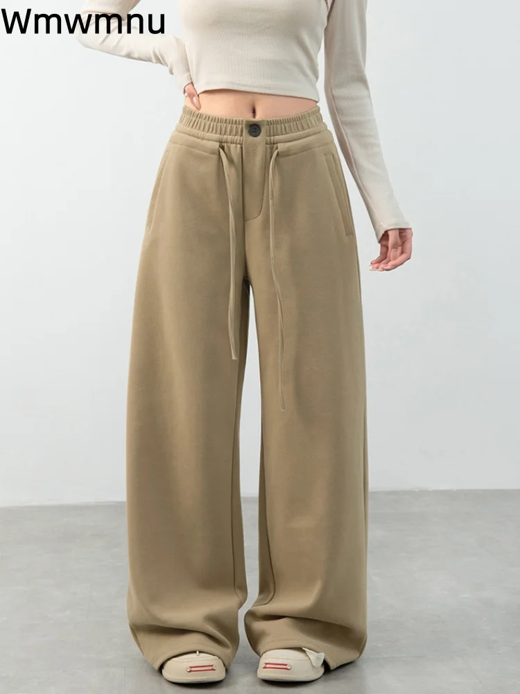 Women's Casual Fashion Wide Leg Sweat Pants Baggy Lace-Up High Waisted Pantalones Straight Elastic Sports Trousers Spodnie