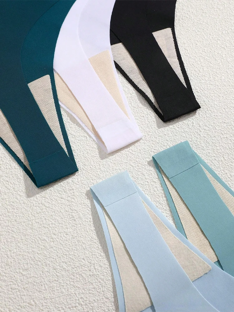 ks ledově hedvábných bezešvých tanga dámské kalhotky s V-pasem, jednobarevné, sexy prodyšné, nízké, neviditelné, bikiny - náhled 5