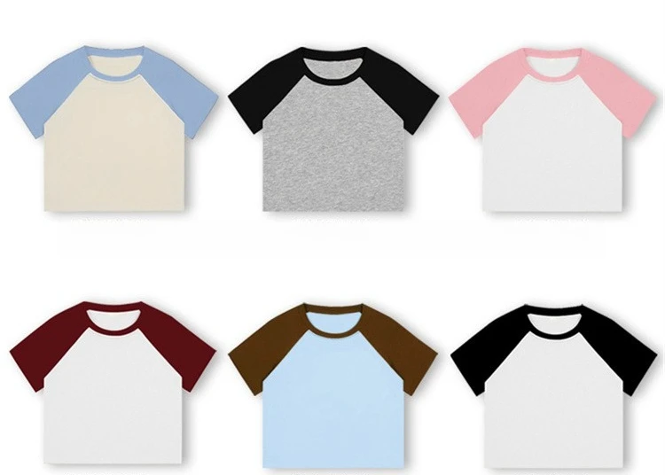 AOSSVIAO 2026 Sommer Baumwoll-T-Shirts mit Rundhalsausschnitt, Trendige Slim-Fit Farbblock Kurzarm Damen-T-Shirts, Sexy Vielseitige Crop Tops – Detail 7