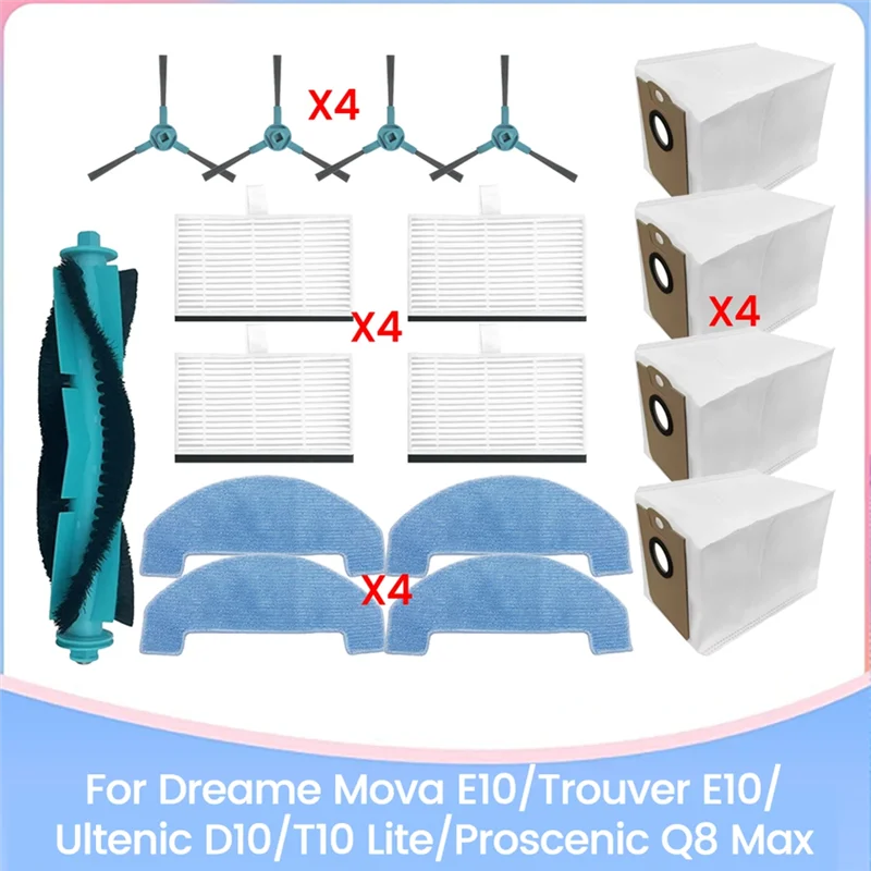 A86I-スペアパーツ Dreame Mova E10/Trouver E10 Ultenic D10/T10 Lite Proscenic Q8 最大真空ブラシ HEPA フィルターモップダストバッグ