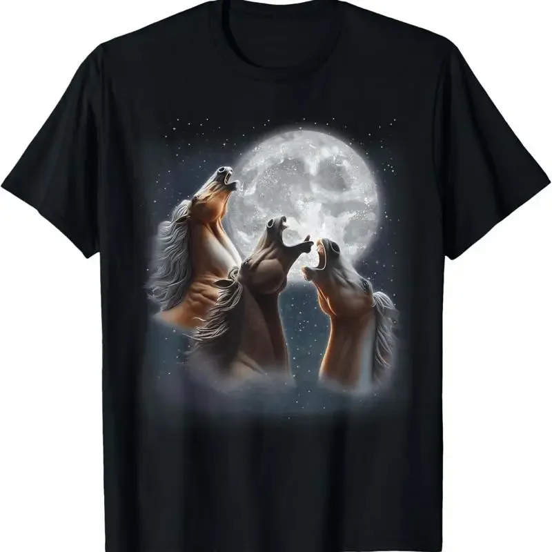3 Horses Howling At The Moon Funny Horse Lover Equestrian T Shirt