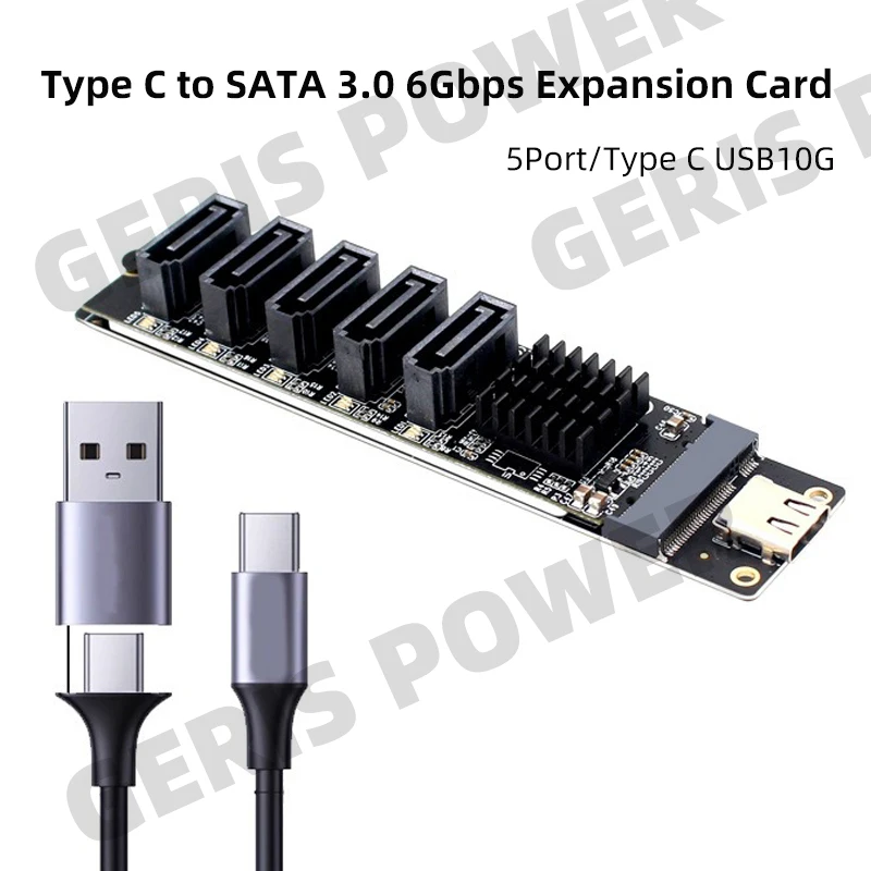 T​ype C to 5 Port SATA 3.0 6Gbps Adapter Card USB10G JM575+JMS580 Chassis server PC Computer Expansion Card