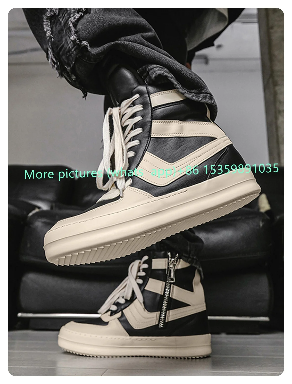 Flat Lace-up Canvas Shoes Inverted Triangle Men Shoes Side Zipper Platform Round Toe Anhkle Boots Leather Winter Autumn 2024