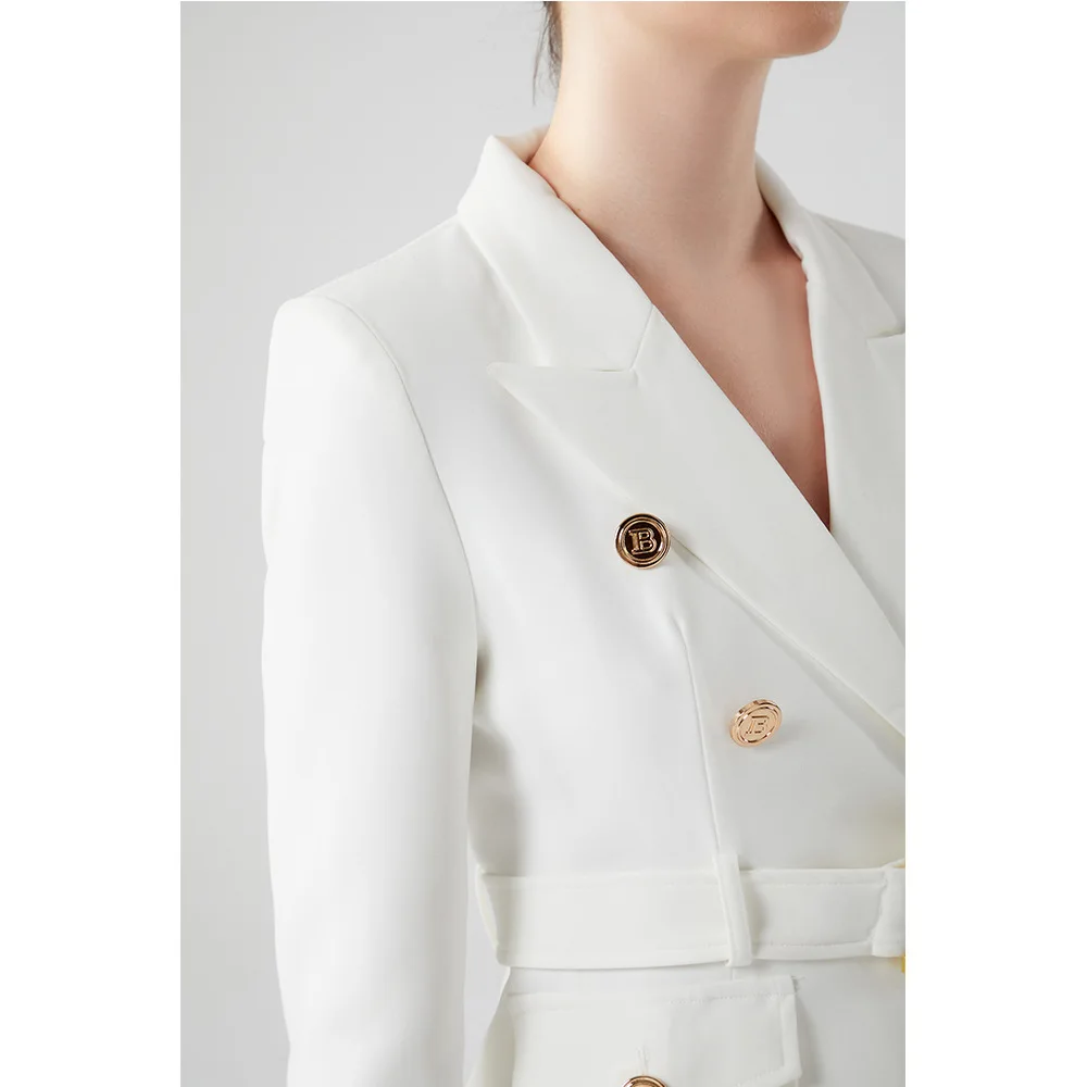 Factory Customize Luxury Quality Classic Style Office kakhi Women Pocket Blazers with Blet