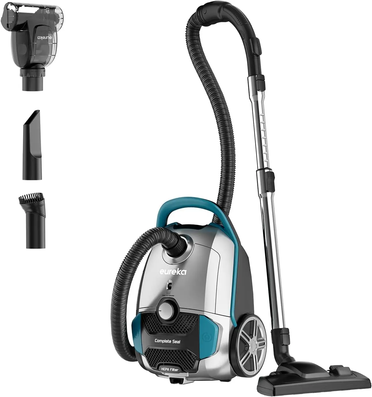 

Lightweight Vacuum Cleaner for Carpets and Hard Floors, NEN170 with hepa filter and 4 bags, Silver with Green