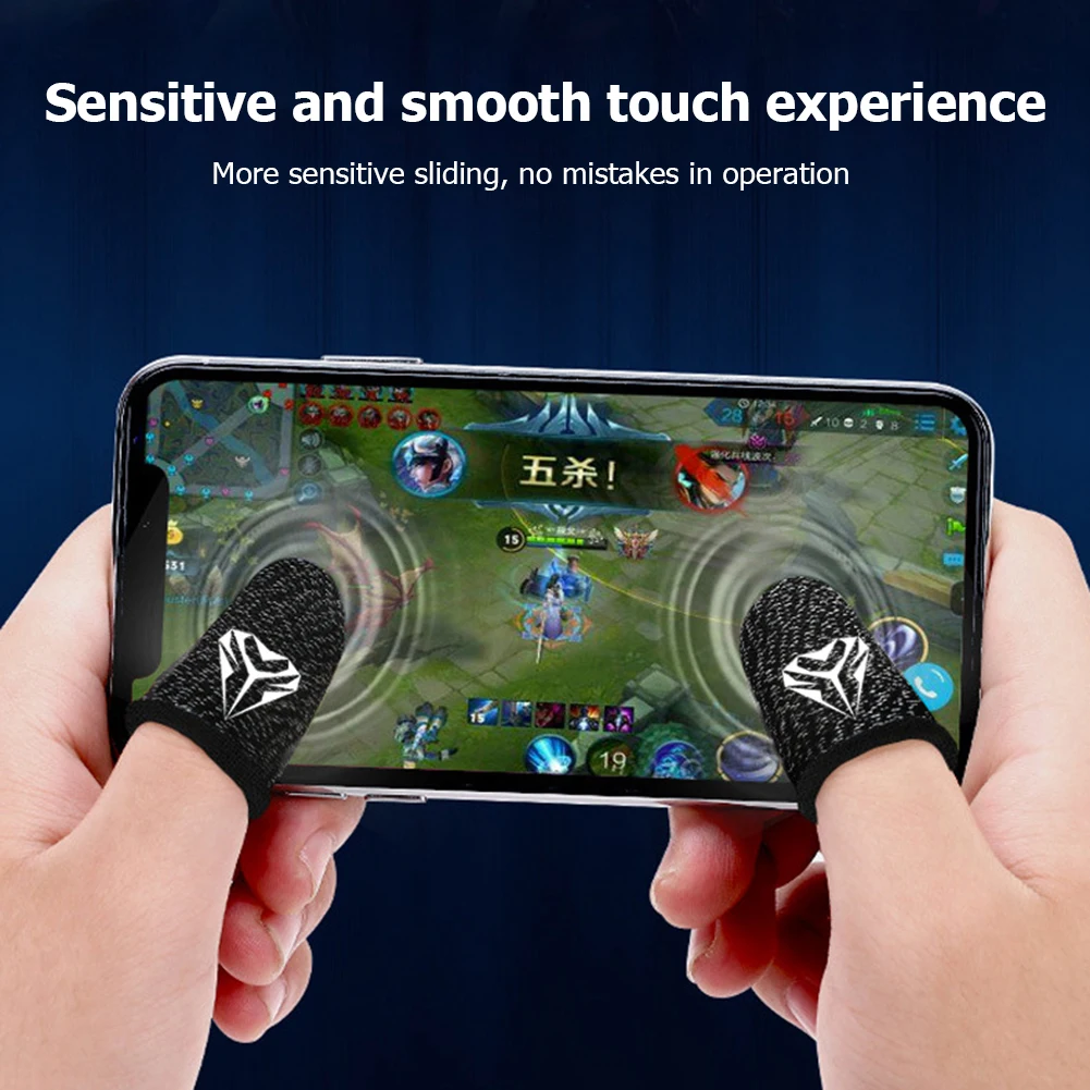 Accessoire PUBG Mobile Gants De Jeu Huayuwa Pour Manette | Anti- Transpiration | Écran Tactile | Lot 2 Paires - Argent/Noir Gants Anti- transpiration Fibre Carbone