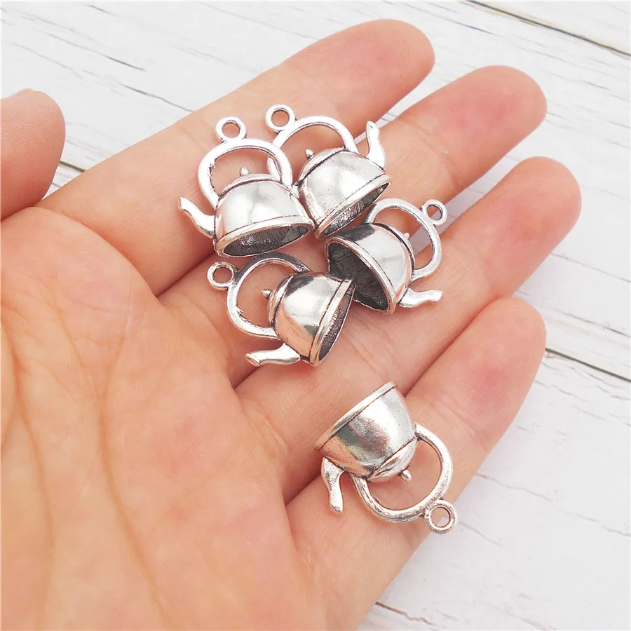 Julie Wang 12PCS Zinc Alloy Small Teapot Charms Antique Silver Color Kettle Pendant Necklace Bracelet Jewelry Making Accessory