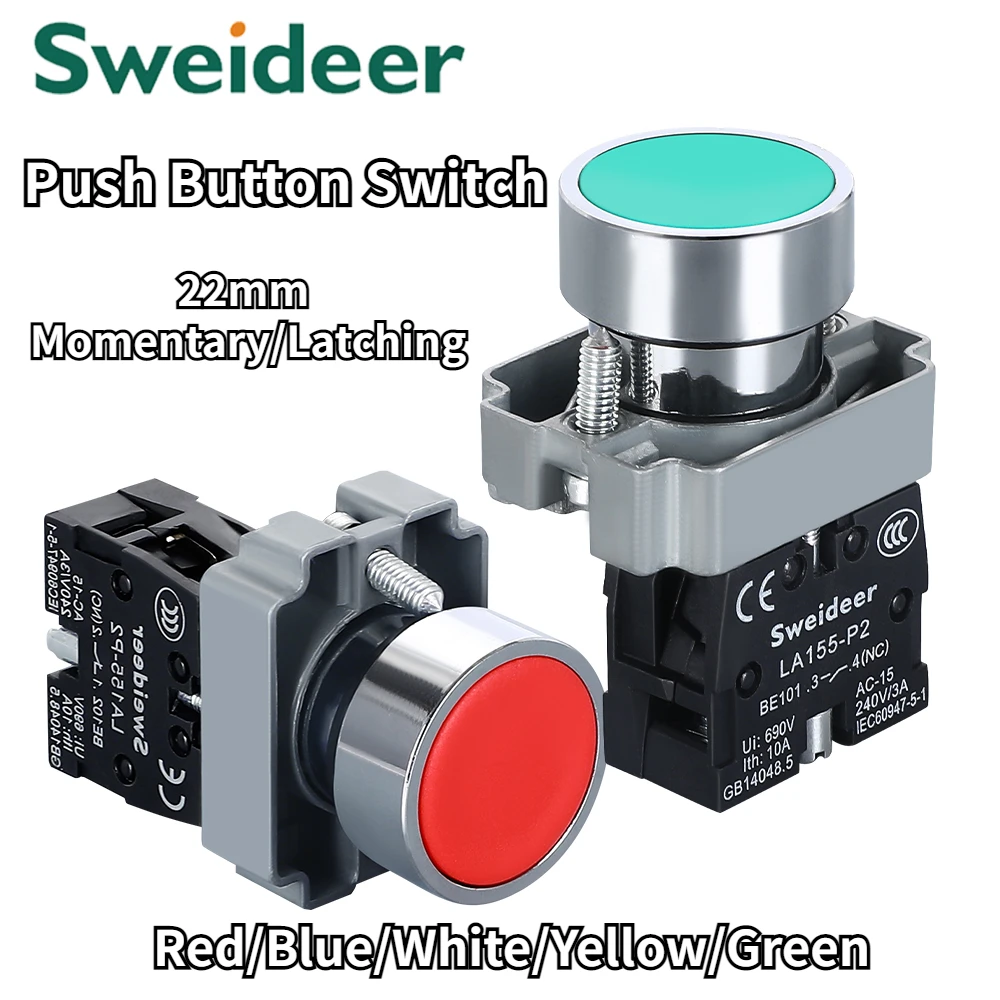 Switch Button Momentary Self Reset XB2 Small Flat Round Head 22mm Power Push Button Switch XB2-BA42 XB2-BA31 XB2-BA51 10A NC/NO