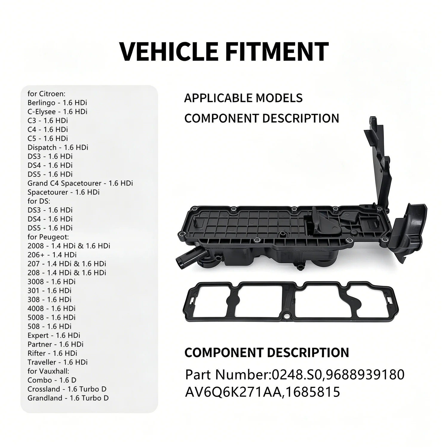 Valve cover for C3 C4 C5 DS3 DS5 207 208 308 DS4 Jumpy 5008 508 Expert Partner 1.6HDi 9688939180