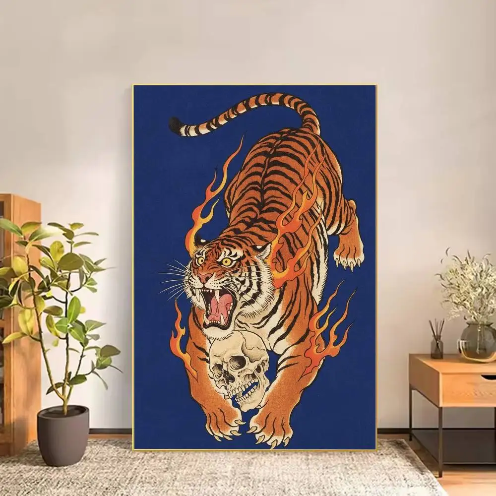 Ukiyo-e Style Tiger Tortoise Print Poster Versatile HD Waterproof Wall Art Self-Adhesive Decor for Any Space Ideal Gift