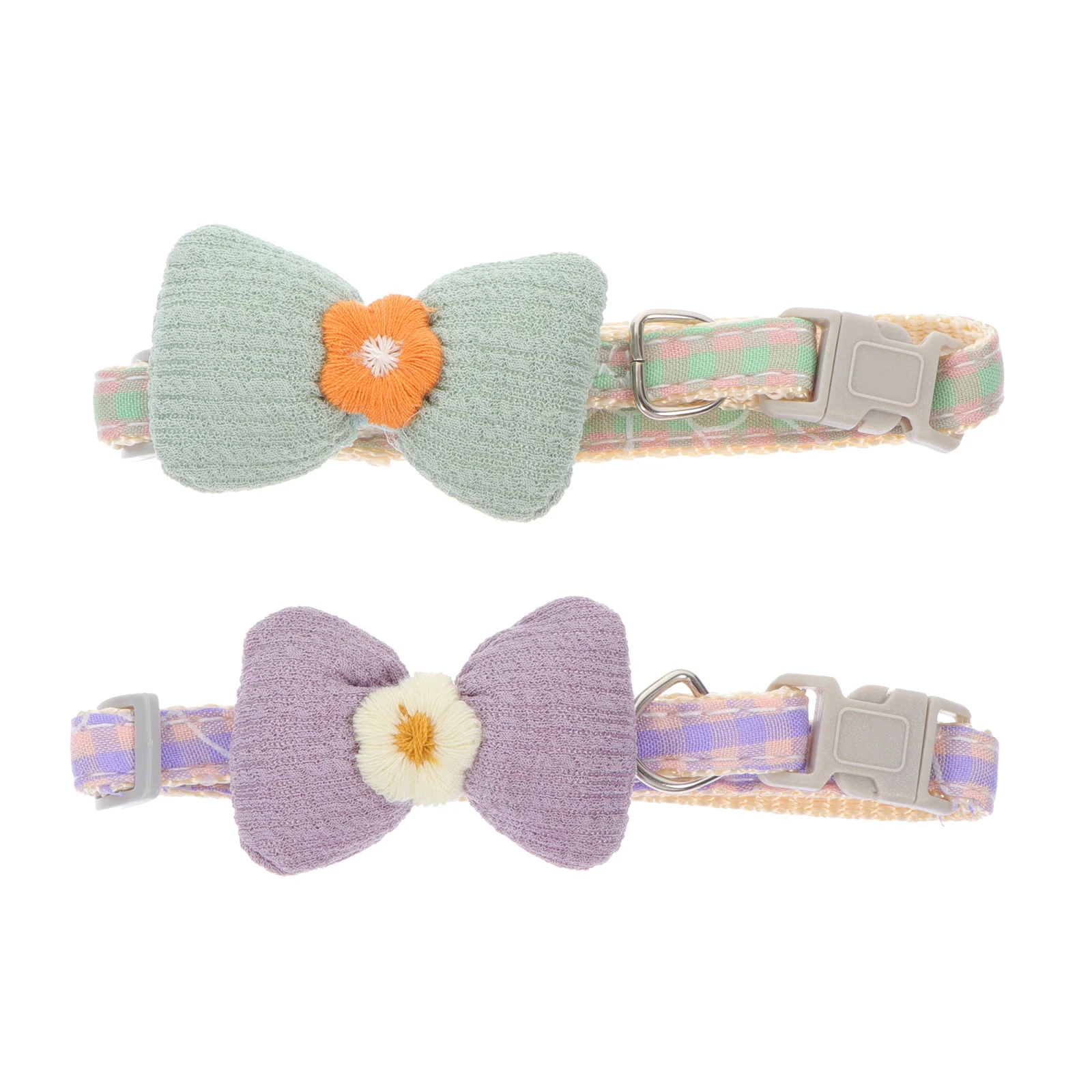 

2Pcs Adjustable Pet Collar Bow Tie Flower Pattern Supple Breathable Puppy Cat Accessory Dog Collar with Bow Tie