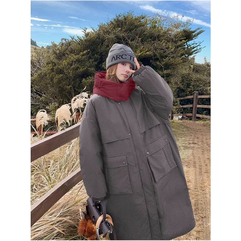 سترة أسفل للنساء ارتداء على كلا الجانبين سترة كورية مبطنة طويلة فضفاضة مقنعين وسترة واقية سميكة أسفل معطف JJ1114