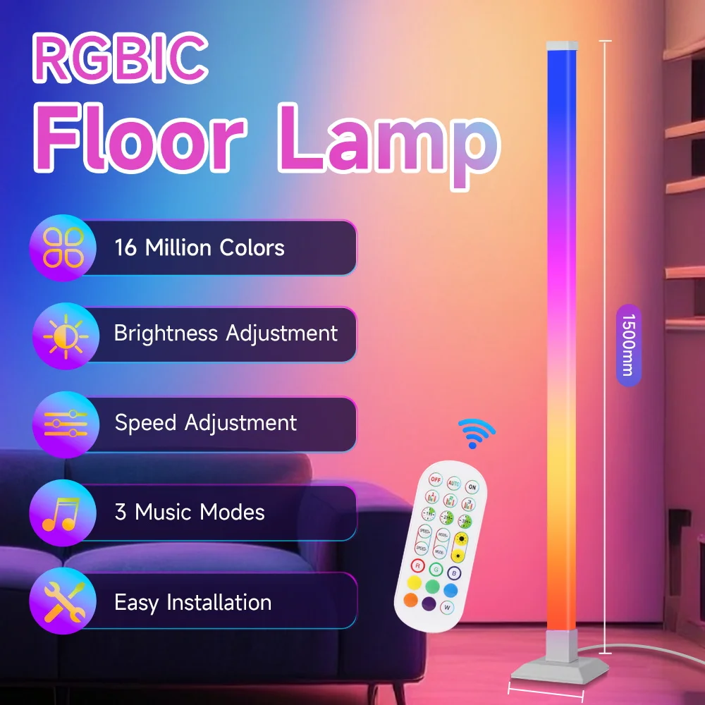 Smart LED Floor Lamp Music Modes with Remote Control USB 5V Light Floor Light for Indoot Living Room Party Floor Lighting Decor