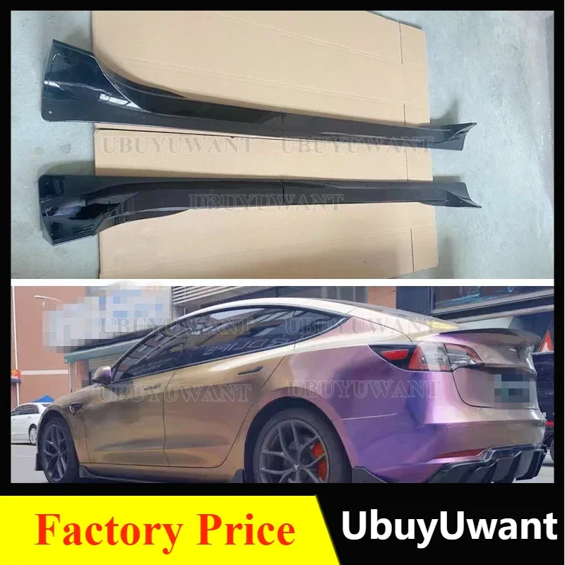 Side Skirt For Tesla Model Y/3 Highland 2017-2022 2023 2024 Tesla Body Kits Black Carbon Fiber Pattern ABS Side Skirts