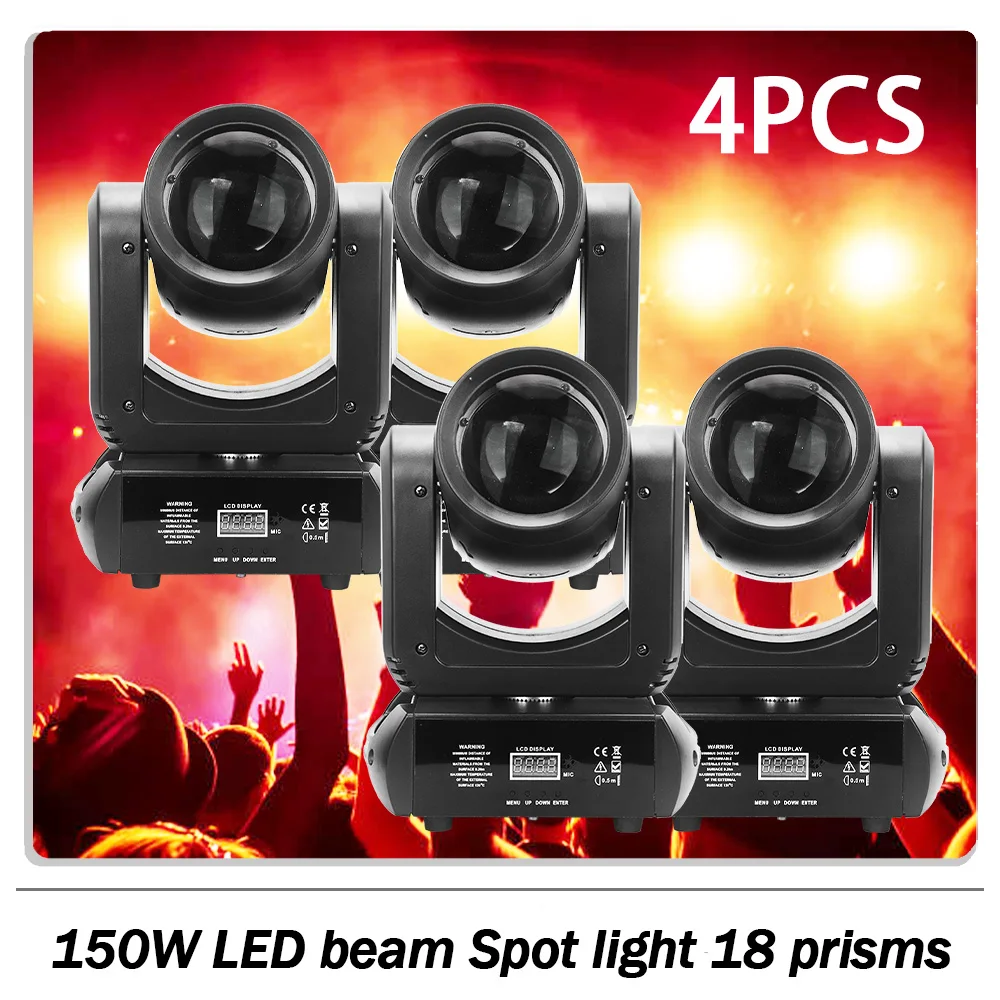 

4 шт./лот, 150 Вт, светодиодный прожектор с подвижной головкой, 18 призм, для шоу, дискотек, DJ-вечеринок, клубов, баров, DMX512, эффектный свет, для сцены и мероприятий