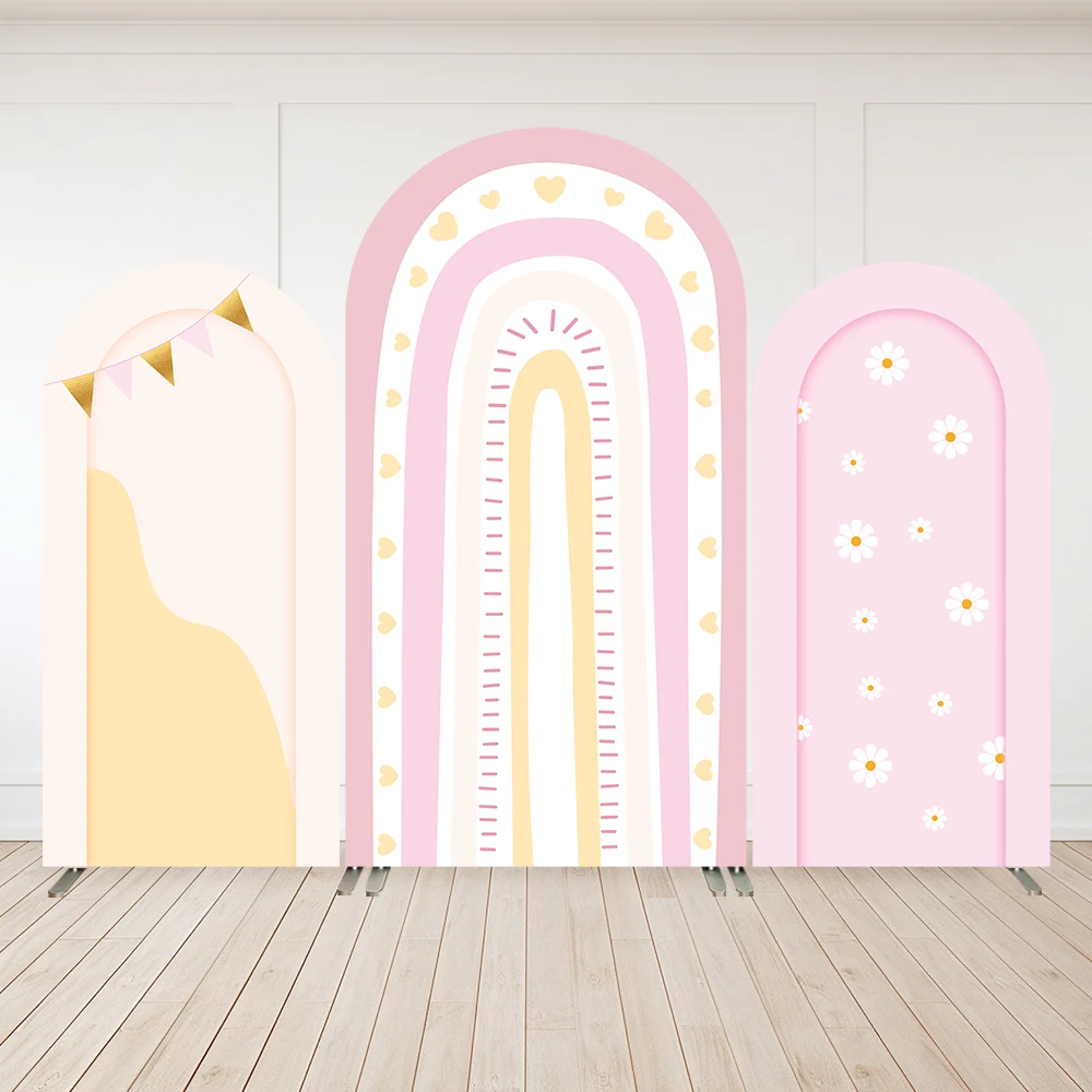 

Boho Arched Wall Backdrop Cover for Baby Shower Decoration Pastel Pink Flowers Chiara Background Birthday Party Supplies Banner