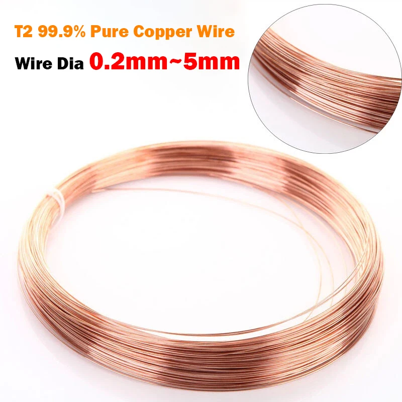T2 99.9% Pure Copper Wire Bare Wire Conductive Copper Wire Diameter 0.2/0.3/0.4/0.5/0.6/0.8/1/1.5/2/2.5/3/3.5/4/5mm Bare Copper